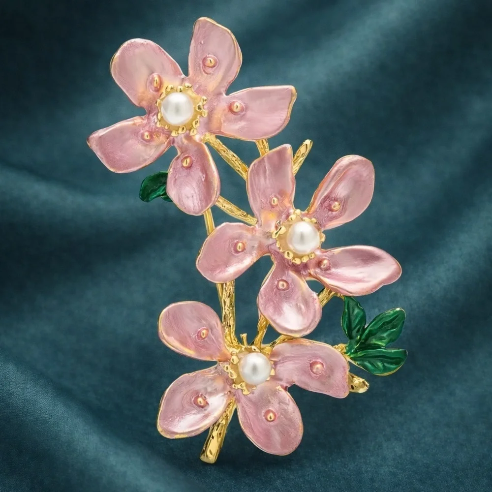 Pink Blossom Floral Gold Brooch